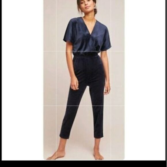Saturday Sunday Anthropologie Blue Velour jumpsuit medium - Picture 1 of 11